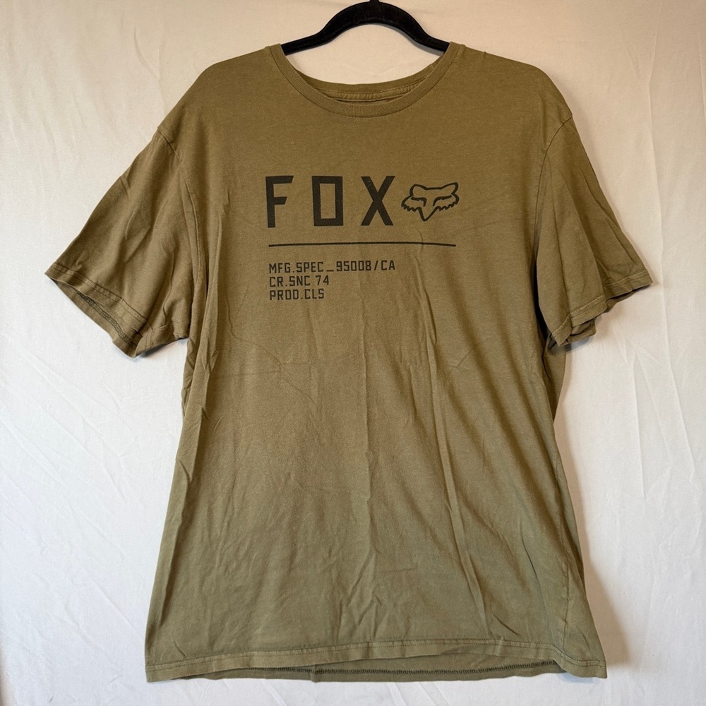 Fox Mens Short Sleeve Graphic T Shirt Size XL Khaki Spellout Skater Streetwear